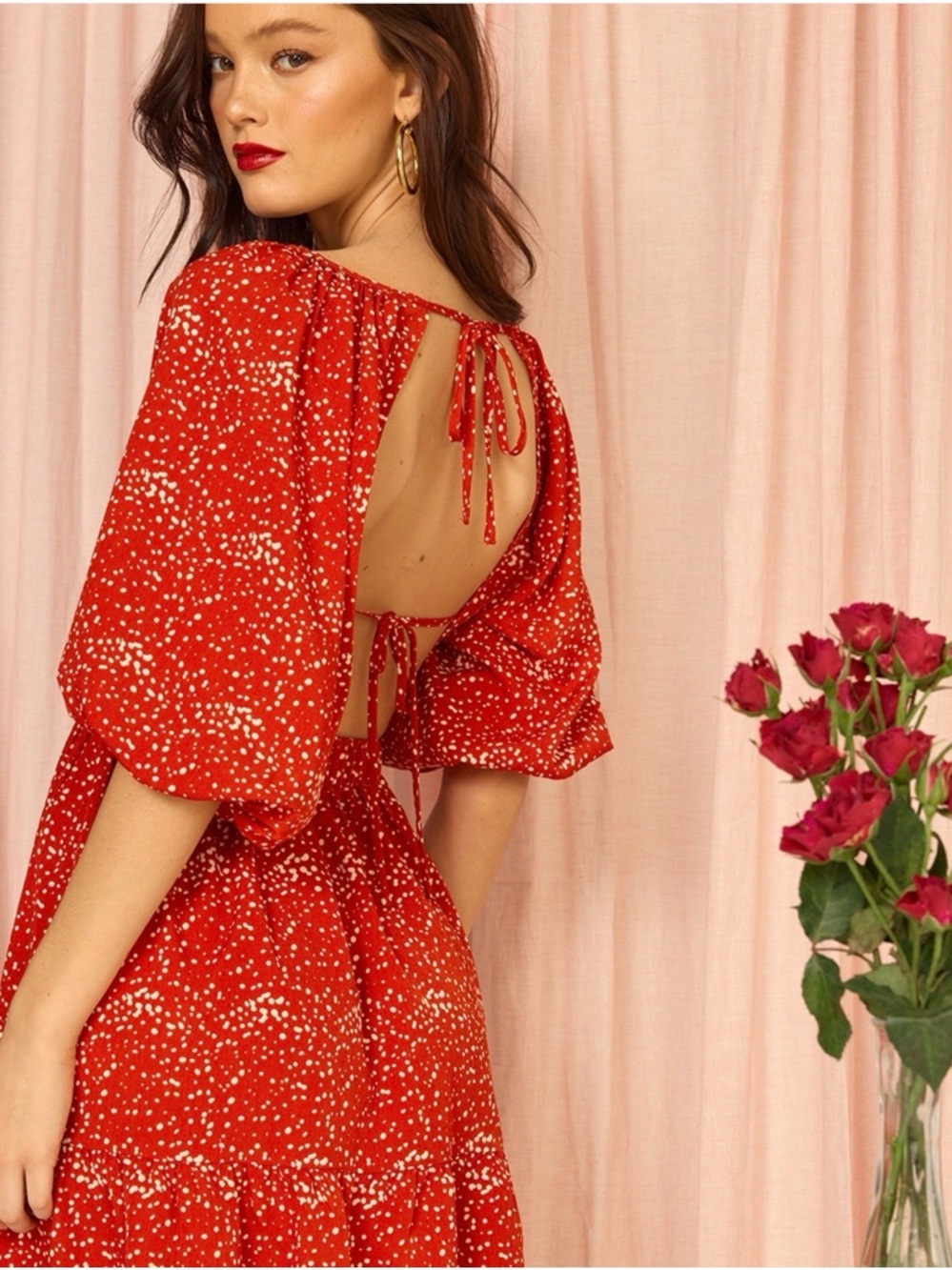 Lush Orange Polka Dot Puff Sleeve Dress ❤️